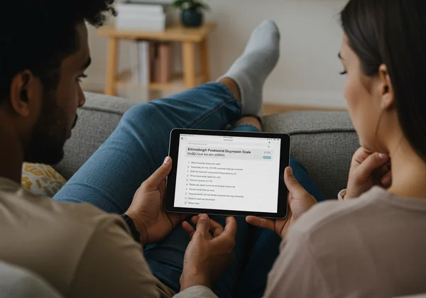 Couple looking at an online EPDS screening tool for support