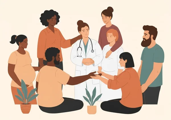 가족, 친구, 전문가로부터 지원을 받는 부모.