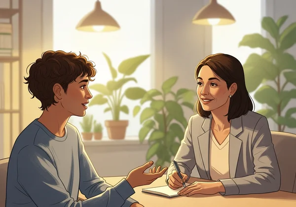 Person consulting healthcare professional for mental health