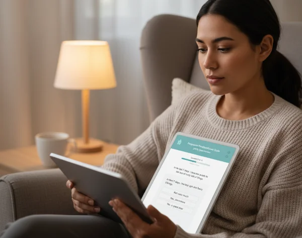 Woman taking an online EPDS screening test