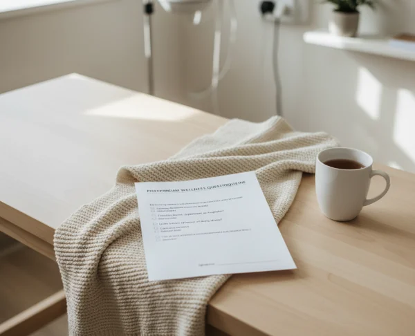 Postpartum screening form on exam room table