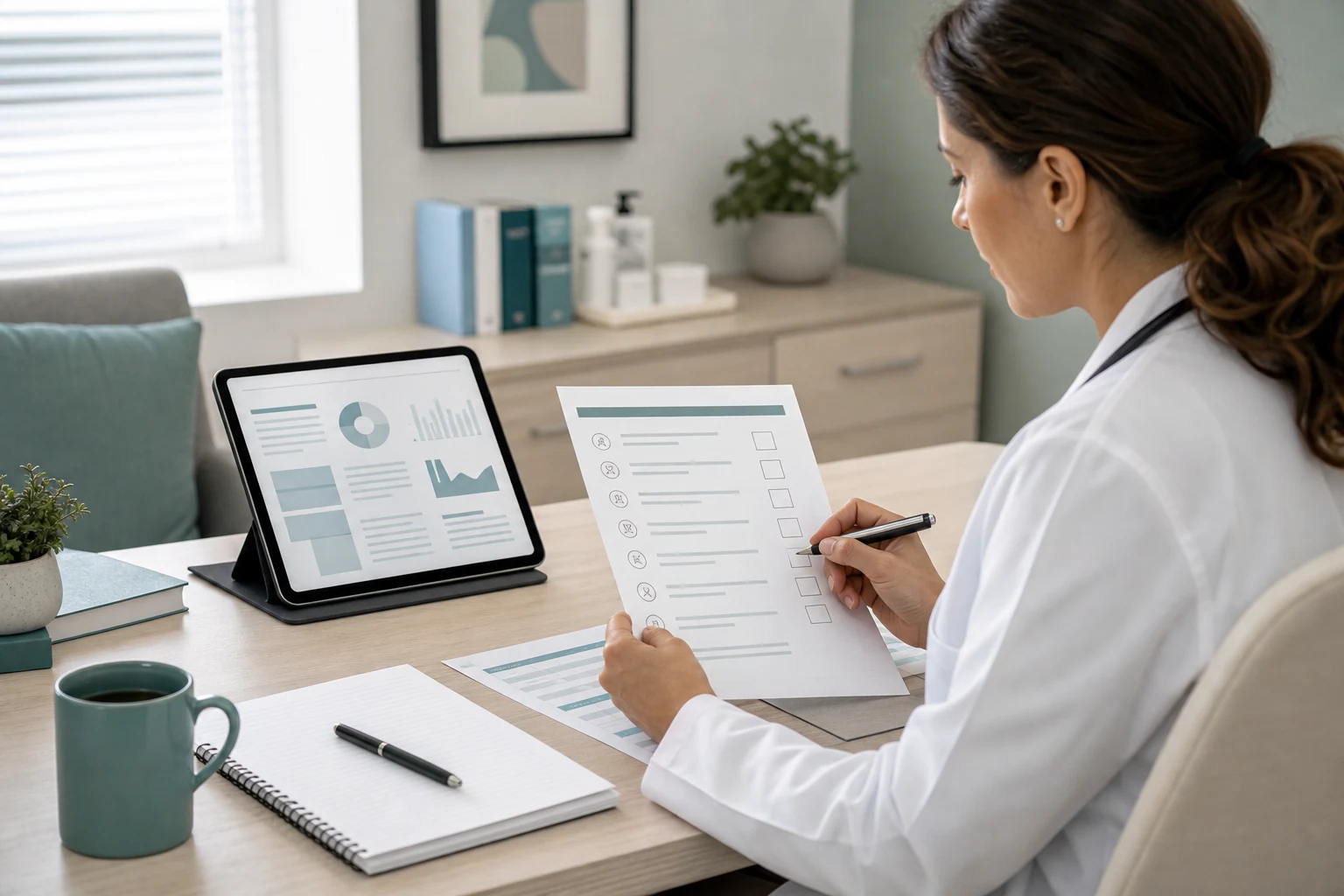 Clinician reviewing EPDS coding notes