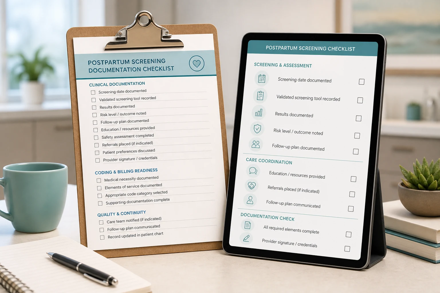 Postpartum screening documentation checklist